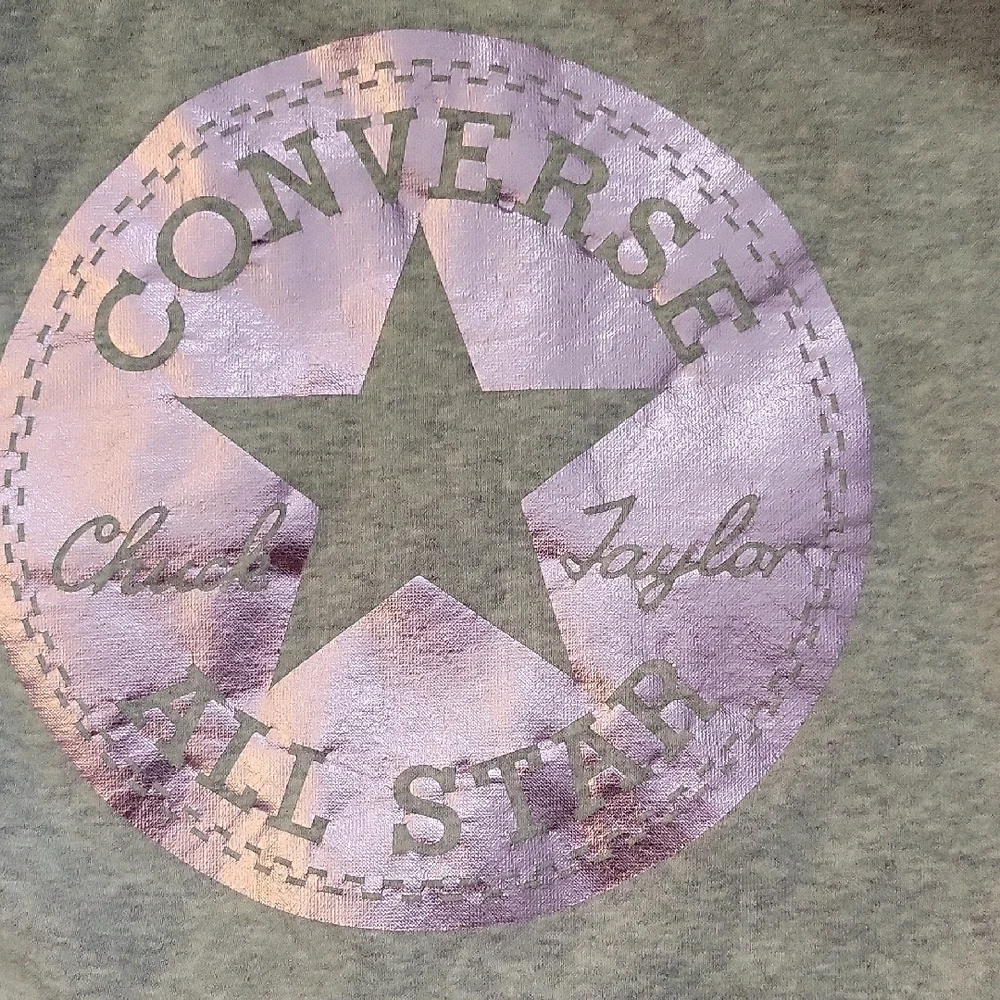 Converse Chuck Taylor Kids 10-12 Gray Hoodie Sweatshirt,  Shimmering Pink Logo